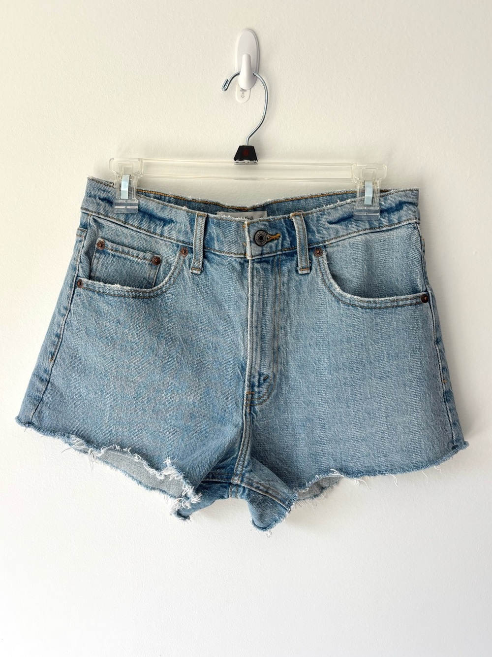 Abercrombie & Fitch The 90s Relaxed Cutoff Jean Short High Rise Light Wash Denim